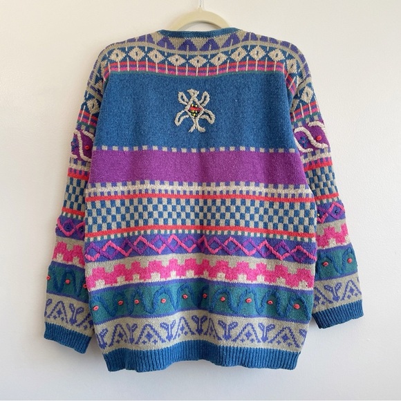 Vintage Sigrid Olsen Sweater elephant Boho 3D knit beaded dopamine colorful fun - Picture 3 of 9